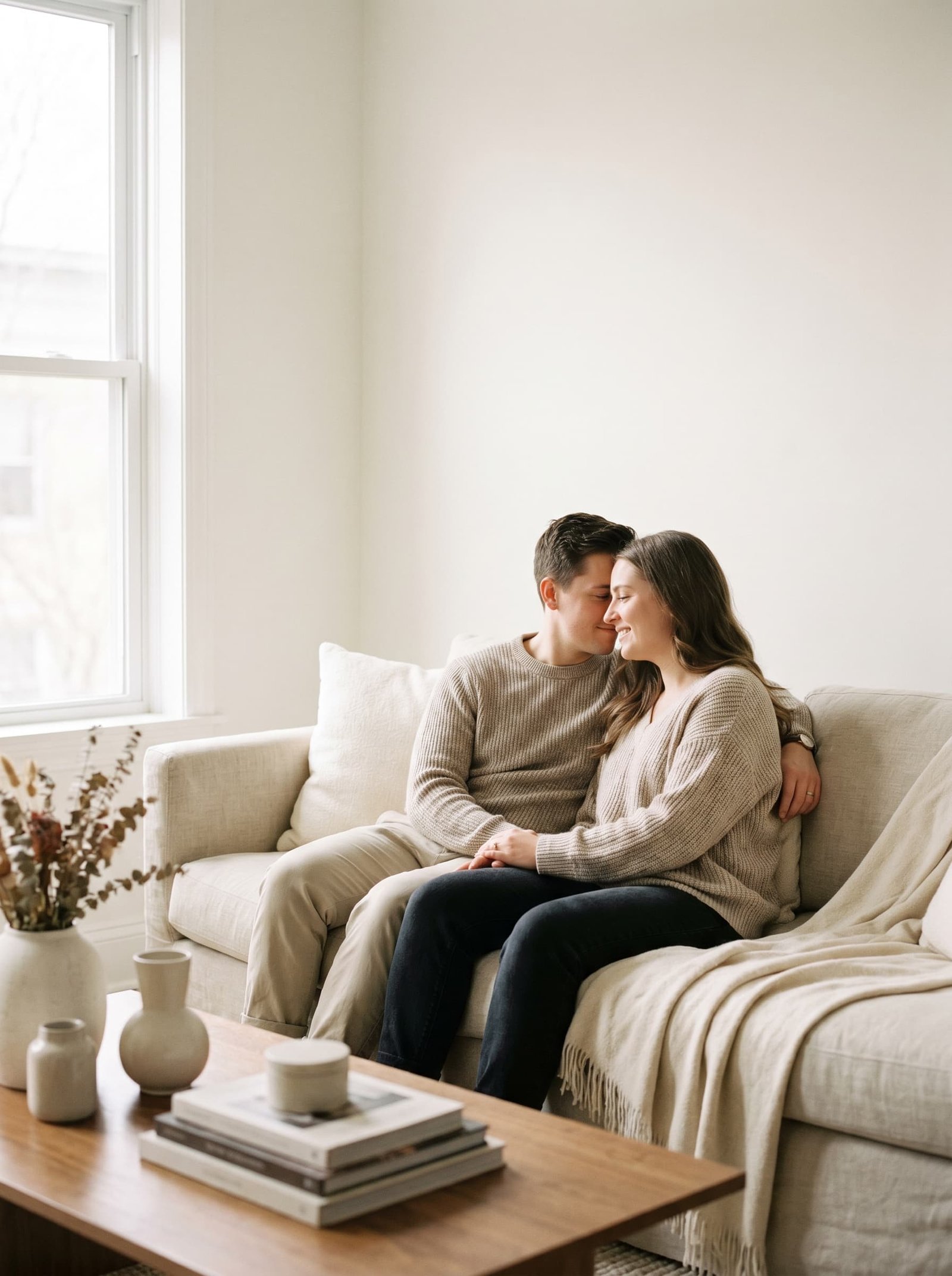 Pareja conversando en un espacio interior tranquilo, representando el proceso de escucha y conexión en terapia de pareja en Alma Psicología Almería
